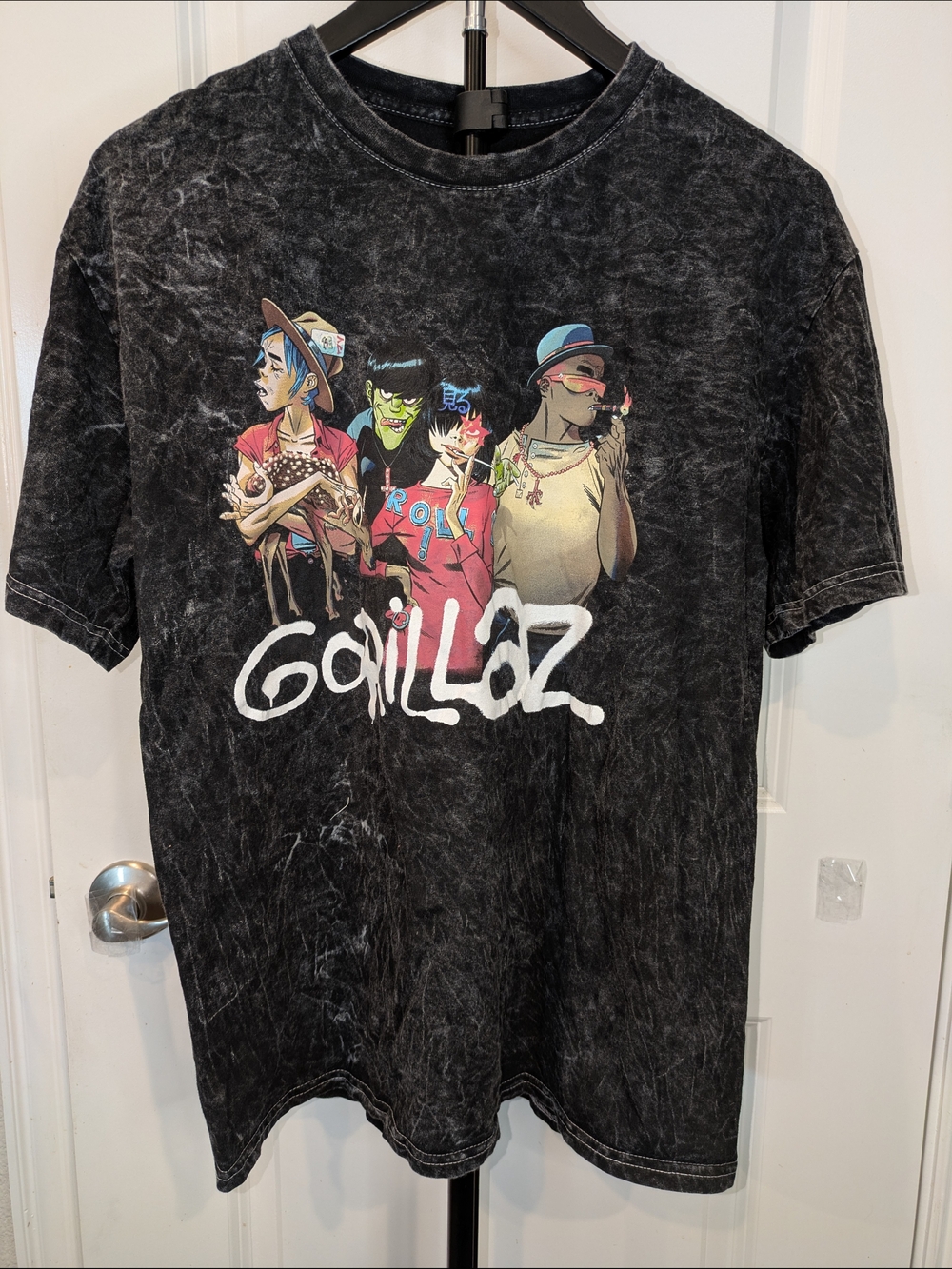 Gorillaz Band T Shirt M/L Black Acid Wash Graphic Tee 2D Noodle Y2K